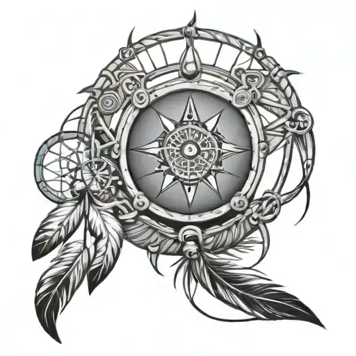 Tribal Dream Catcher With Compass And Hourglass Filled