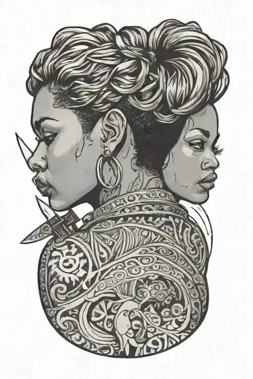 Black Woman With Low Cut Hair Back Facing With Knife