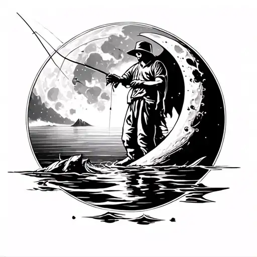 Guy Fishing Of The Moon