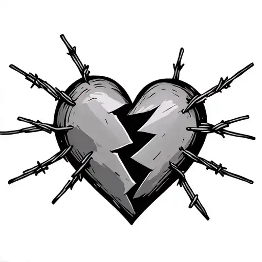Broken Heart Mended Together With Barbwire Heart Outline