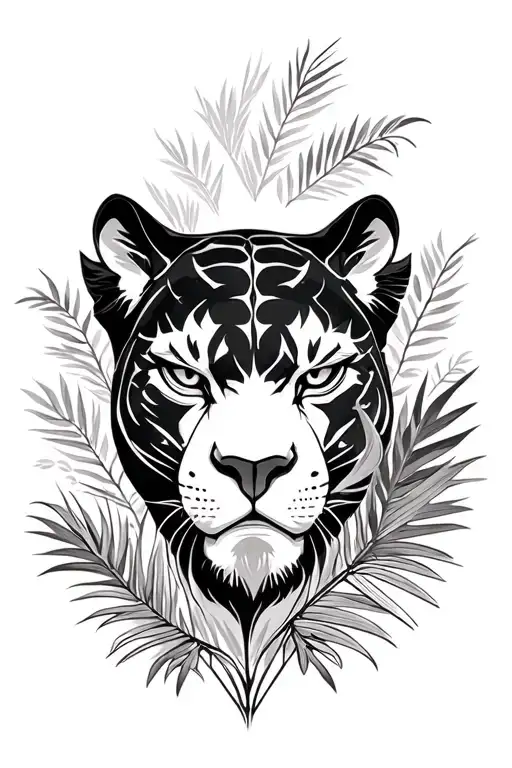 Black Panther Face Surrounded Ne Jungle Vegetation