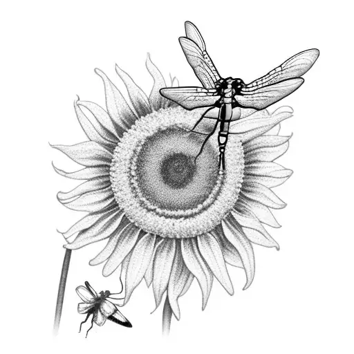 A Nurse Holding A Bouquet Of Sunflowers With A Dragonfly Perched On Her Finger