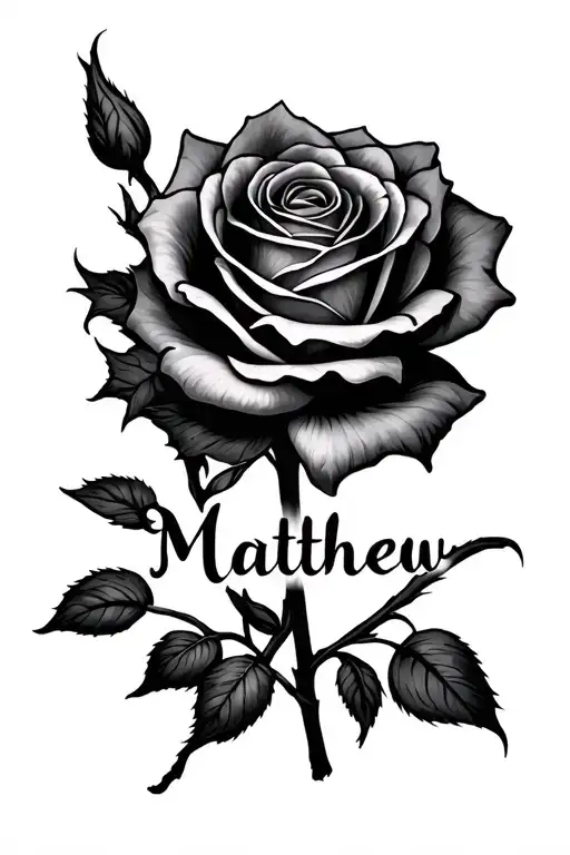 The Name Matthew Hidden In The Background Of A Rose
