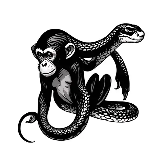Snake And Monkey Sitting Together