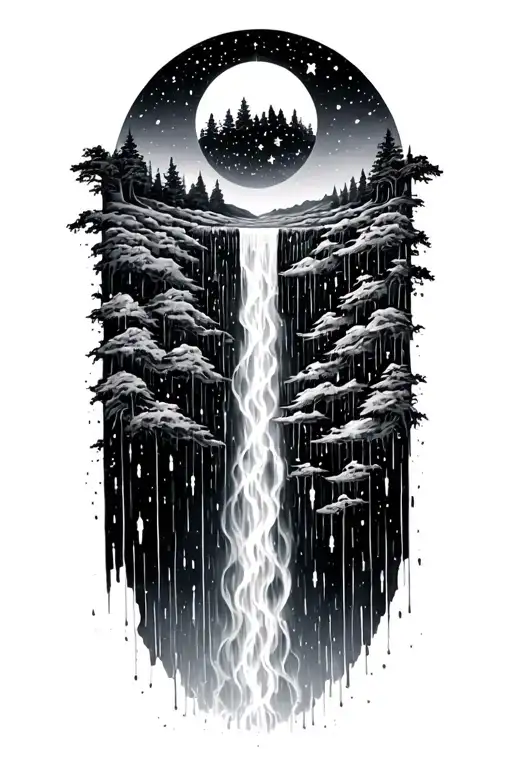 Parallel Universe With Rain And Stars Falling Down Like A Waterfall