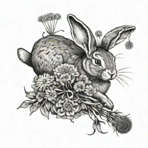 Hanging Ear Rabbit Holding Dandelion Flower Bouquet