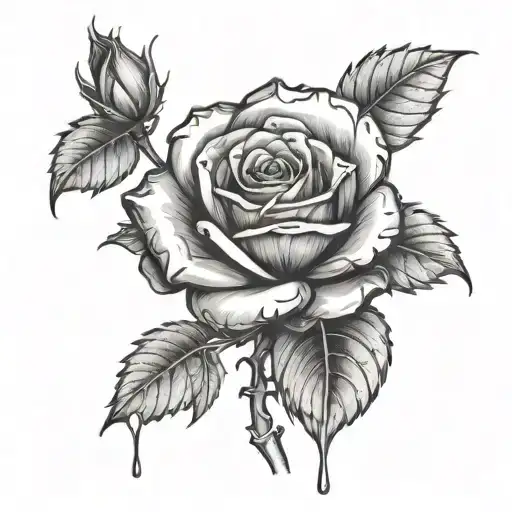 Combine Black-grey Shading With A Sketch-style Depiction Rose Dripping Paint