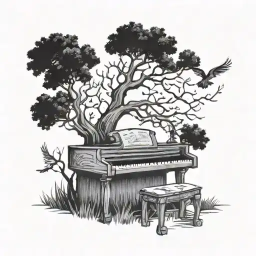 To Kill A Mockingbird Tree With Boyscout Under Making Music Notes On Piano
