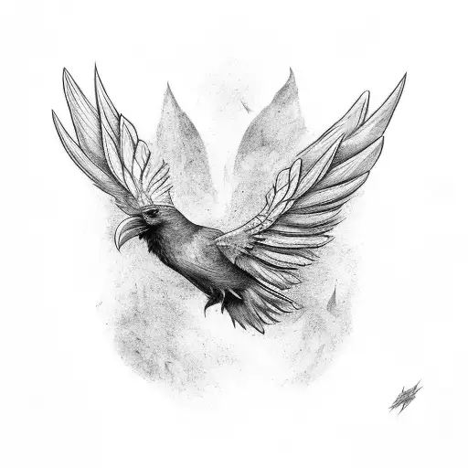 Raven With Spread Wings Swooping Down