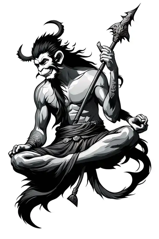 Sun Wukong Meditating With His Staff Wrapped