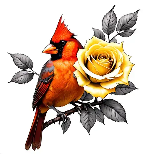 Cardinal Perched Yellow Rose Forearm