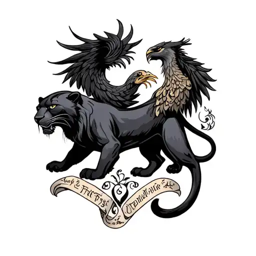 Panther And Phoenix With Inscription