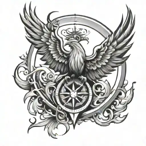Phoenix Rising And Compass Surrounded