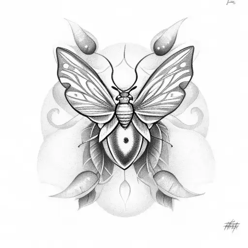 A Realistic Moth Wit A Crescent Moon And Some Nicely Placed Berry Bush Behind Him