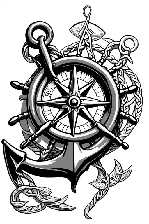 Anchor With Celtic Compass And Steering Wheel Intertwined