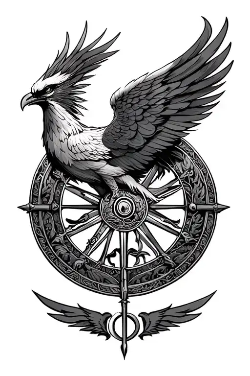 Phoenix With Wheel Of Time And Symbol Of Resistance