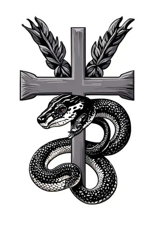 Black Headed Python Around A Cross