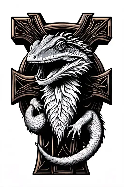 Bearded Dragon Around A Cross