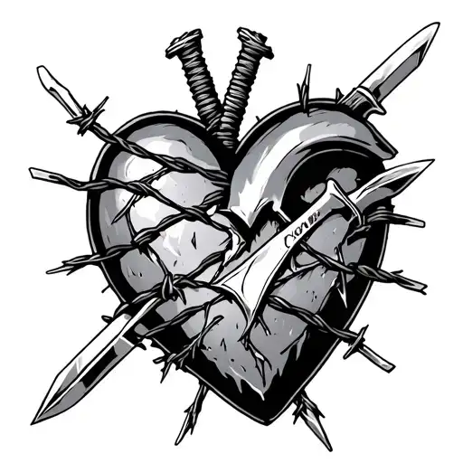 Broken Heart With Barbed Wire Mending The Break And Two Ice Daggers Stabbed Into It