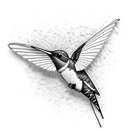 A Black And Grey Portrait Of A Hummingbird Made Entirely Of Sewing Needles And Thread