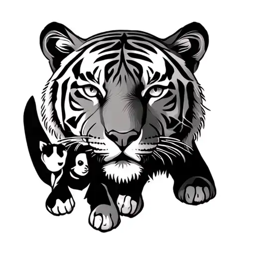 Tiger With Two Puppy