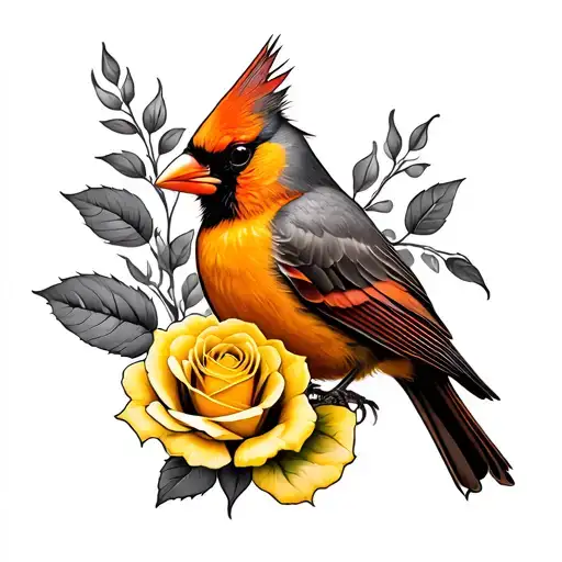 Cardinal Perched Yellow Rose Forearm