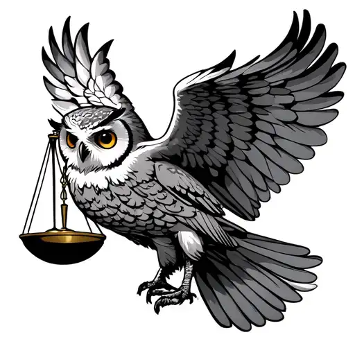 Flying Owl Holding A Scale Libra Sign Intertwined
