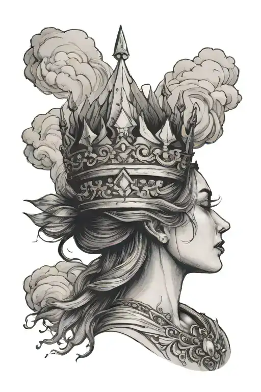 Woman Holding A Mountain With A Crown On Top Of The Peak In Her Hand