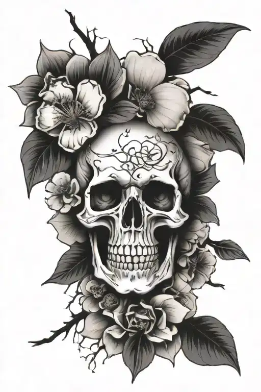 Memento Mori With Skull And Sakura