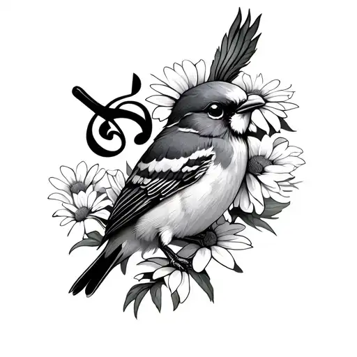 Bird With Edelweiss Music Notes Inside Representing