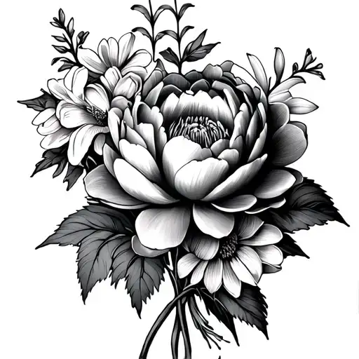 Peony And Water Lily And Larkspur Flower Bouquet