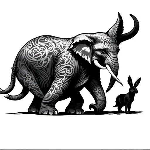 Scary Tribal Warrior Elephant And Fox And Rabbit