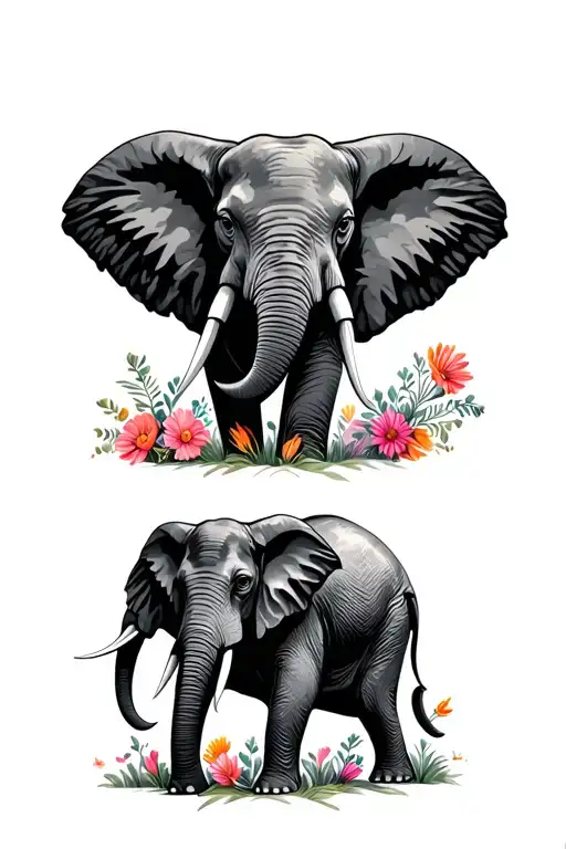Elephant And Wild Flowers