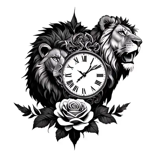 Rose With Lion With A Clock