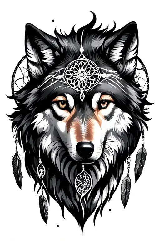 Wolf And Dream Catcher Entangled