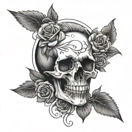 Skull Rose Raven