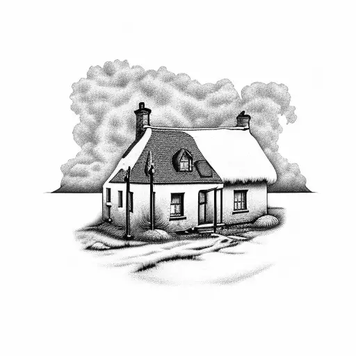 A Silhouette Of A Traditional Irish Cottage Nestled In A Scenic Countryside