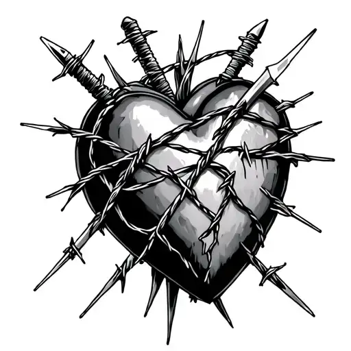 Broken Heart Sewn Back Together By Barbed Wire That's Being Stabbed By Two Icicle Daggers