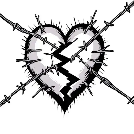 A Heart Broken In Half Being Stiched Together With Barbwire