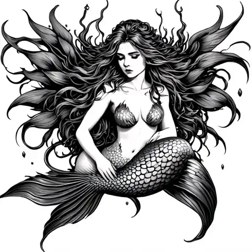 Sexy Siren Mermaid In Transition From Human To Siren Human