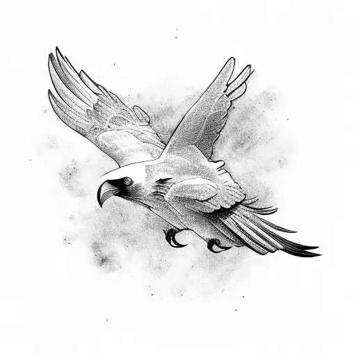 Raven With Spread Wings Swooping Down