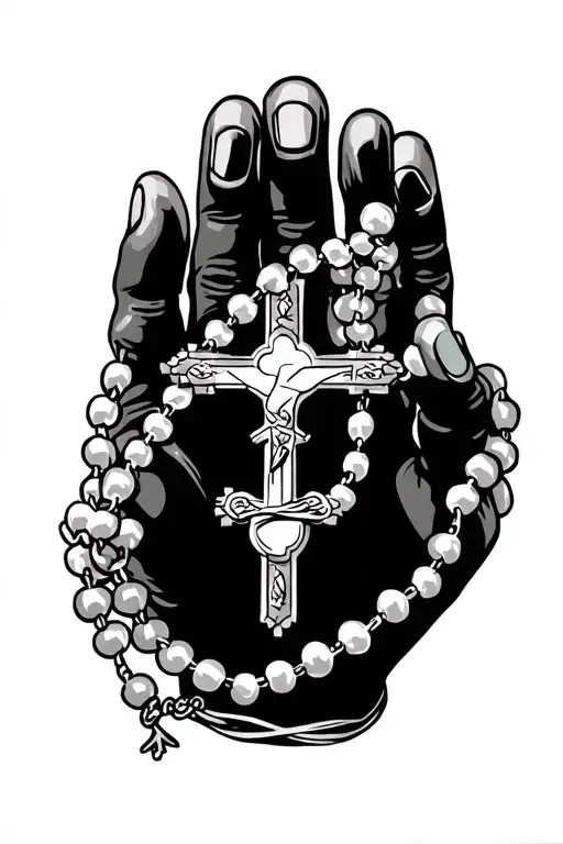 Catholic Rosary Wrapped Around Hand For Prayer