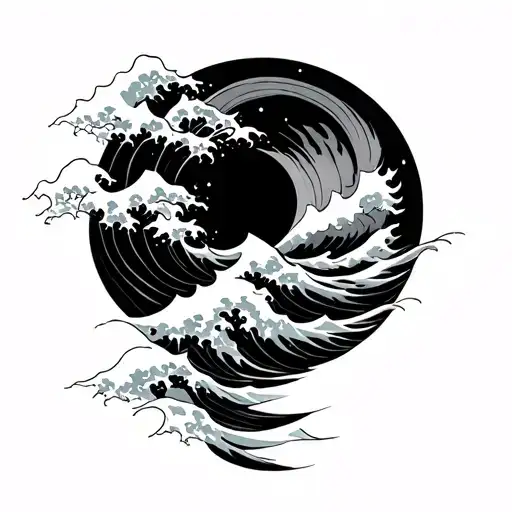 Circle Surrouded By Japanese Waves