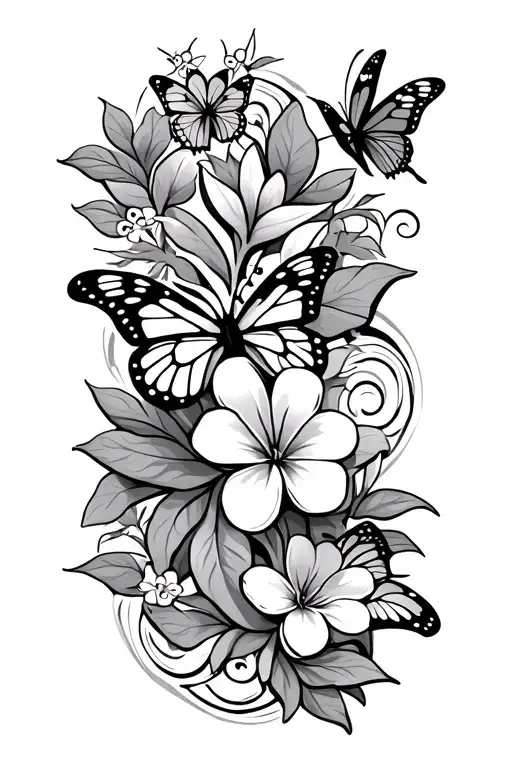 Polynesian Tribal Pattern With Butterflies And Frangipanis
