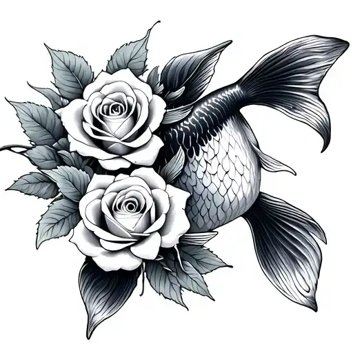 Roses And Koi Fish