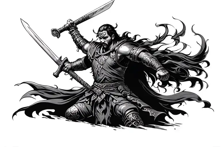 Warrior Wielding A Sword Fight Scene