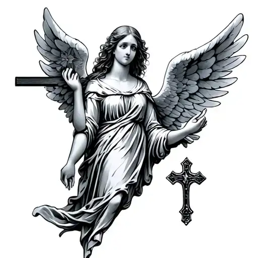 Girl In The Guise Of An Angel With A Cross In Her Hand