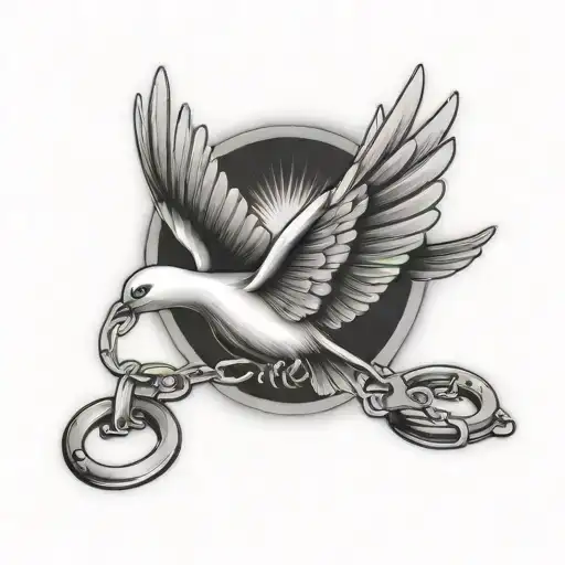 Flying Dove Holding Handcuffs