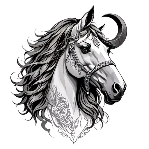 Aries Goddess Lady With A Magestic Horse Head Beside Her