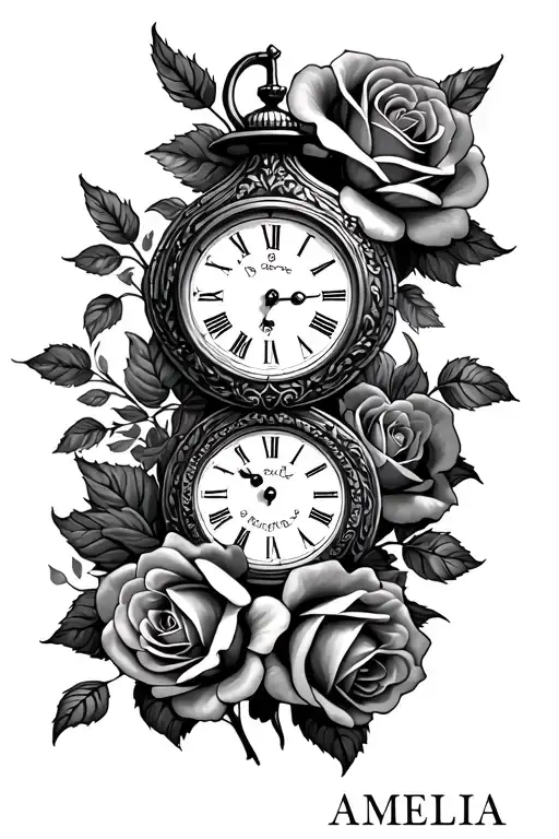 Roses And Clock Amelia Name